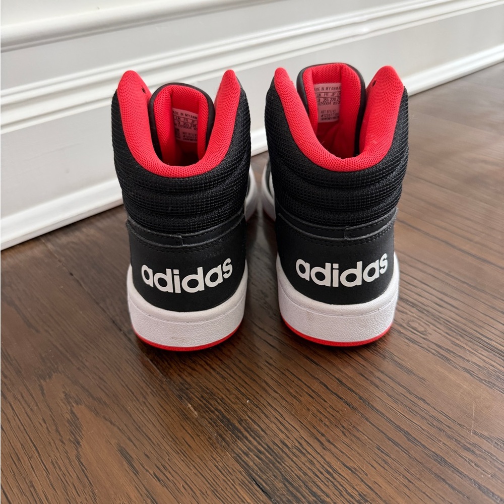 NWOT Elastic Lace Adidas Black and Red High-Top Sneakers - Picture 3 of 6